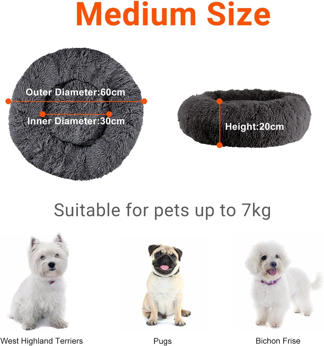 Thumbnail 1 de Donut Dog Bed Medium (60cm) – Washable, removable cover calming plush pet bed
