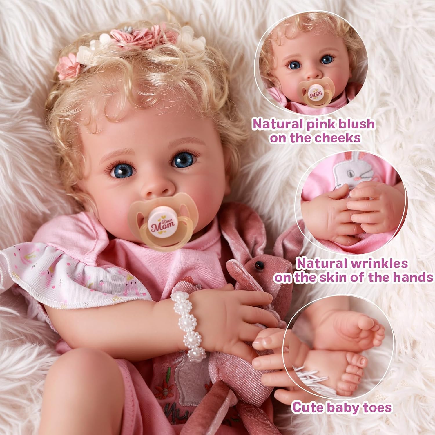 Thumbnail 2 de JIZHI Reborn Girl 17-Inch Realistic Baby Doll with Soft Cloth Body and Hand Rooted Hair