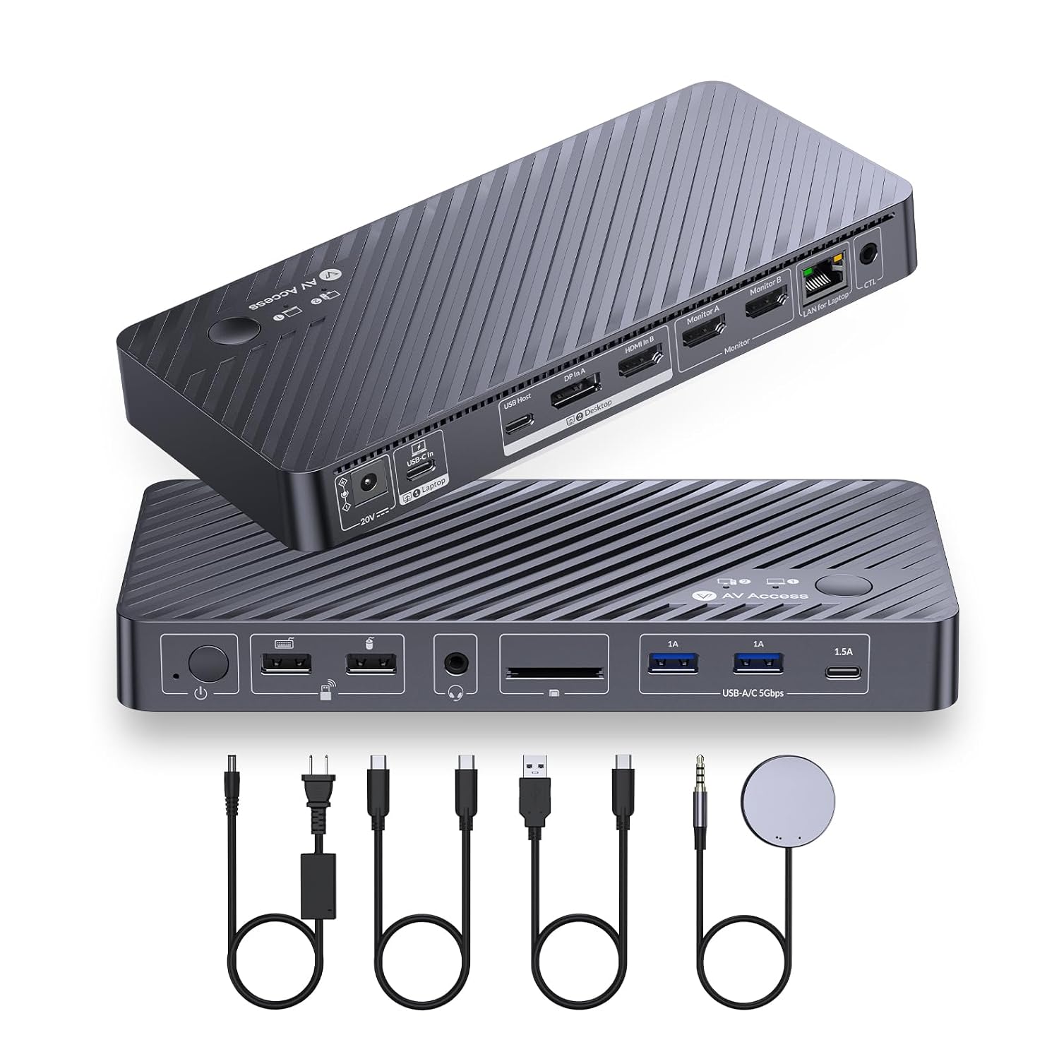Detalle de AV Access Dockingstation Dual Monitor mit KVM-Switch für 2 Computer, Ethernet & 4K@60Hz – Dual-Display für Laptop & Desktop