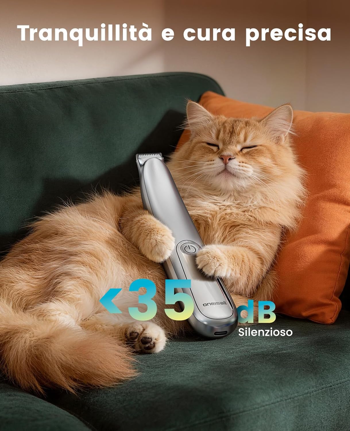 Detalle de Tosatrice per Cani e Gatti – Tosatrice Silenziosa 35 dB con Lama Curva, Luce LED e 2 Velocità, 99 g, ricaricabile Type-C