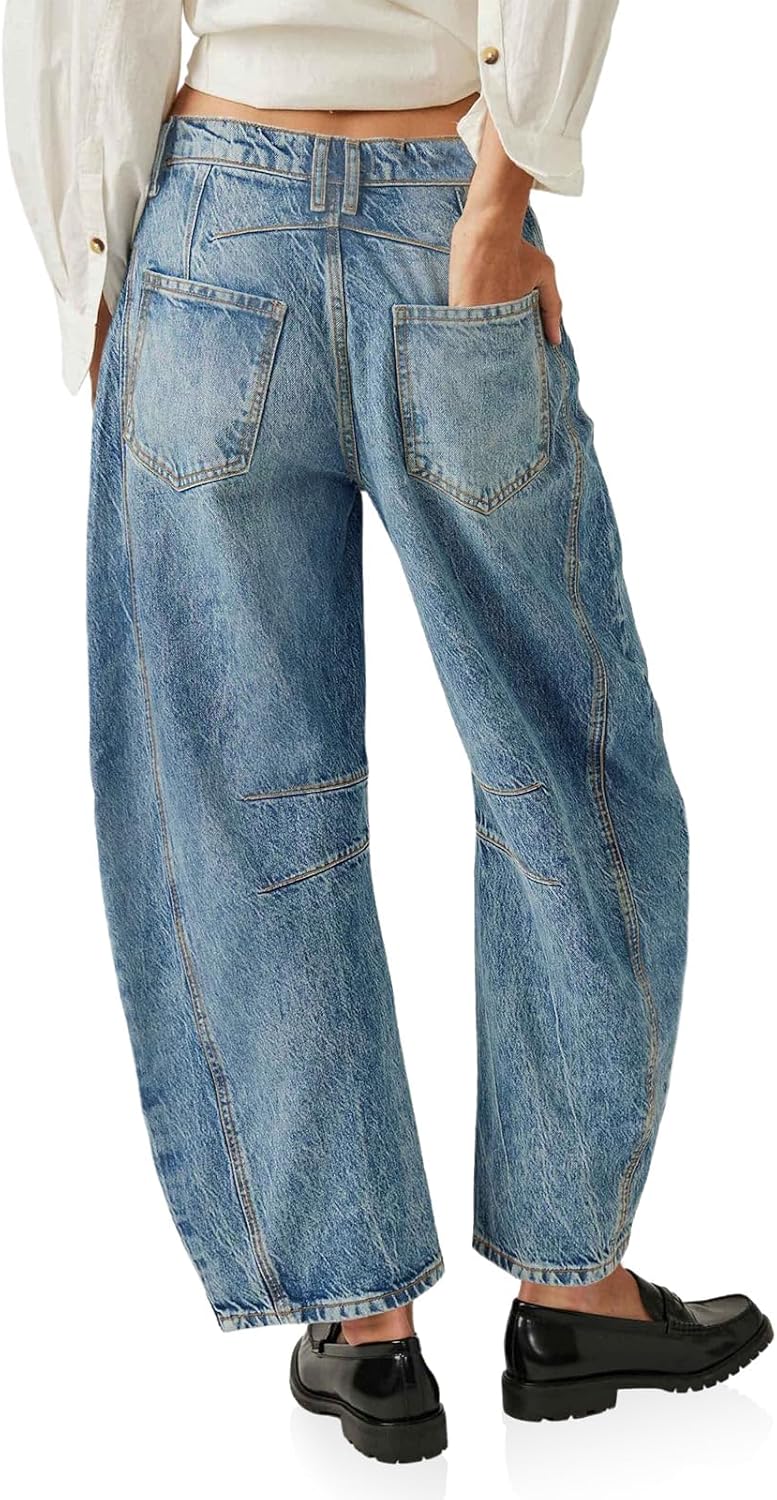 Thumbnail 4 de PLNOTME Women's Baggy Boyfriend Jeans: Vintage Wide Leg Mid Rise Barrel Denim Ankle Pants