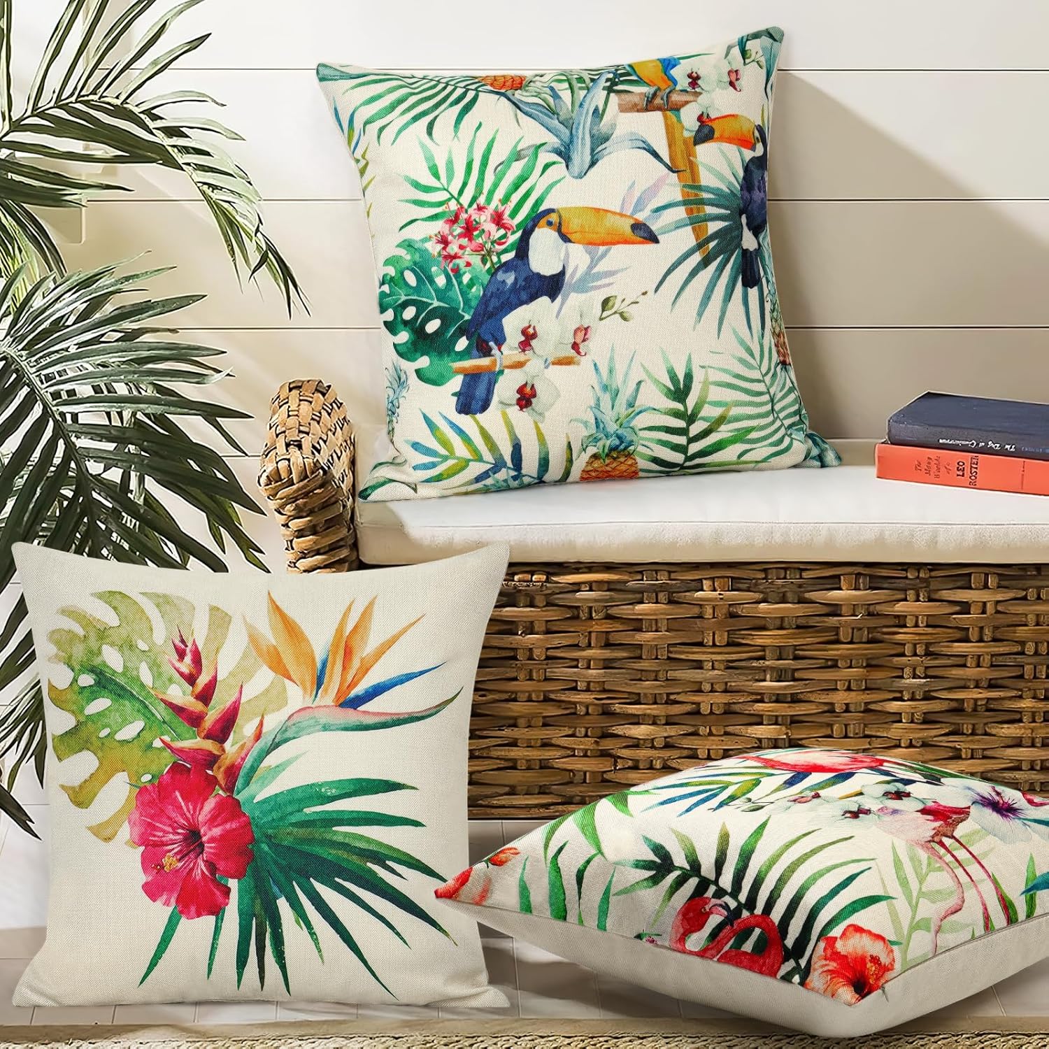 Thumbnail 4 de Weldomcor Waterproof Cushion Cover Set of 4 (45x45 cm) Tropical Plant Outdoor Throw Covers