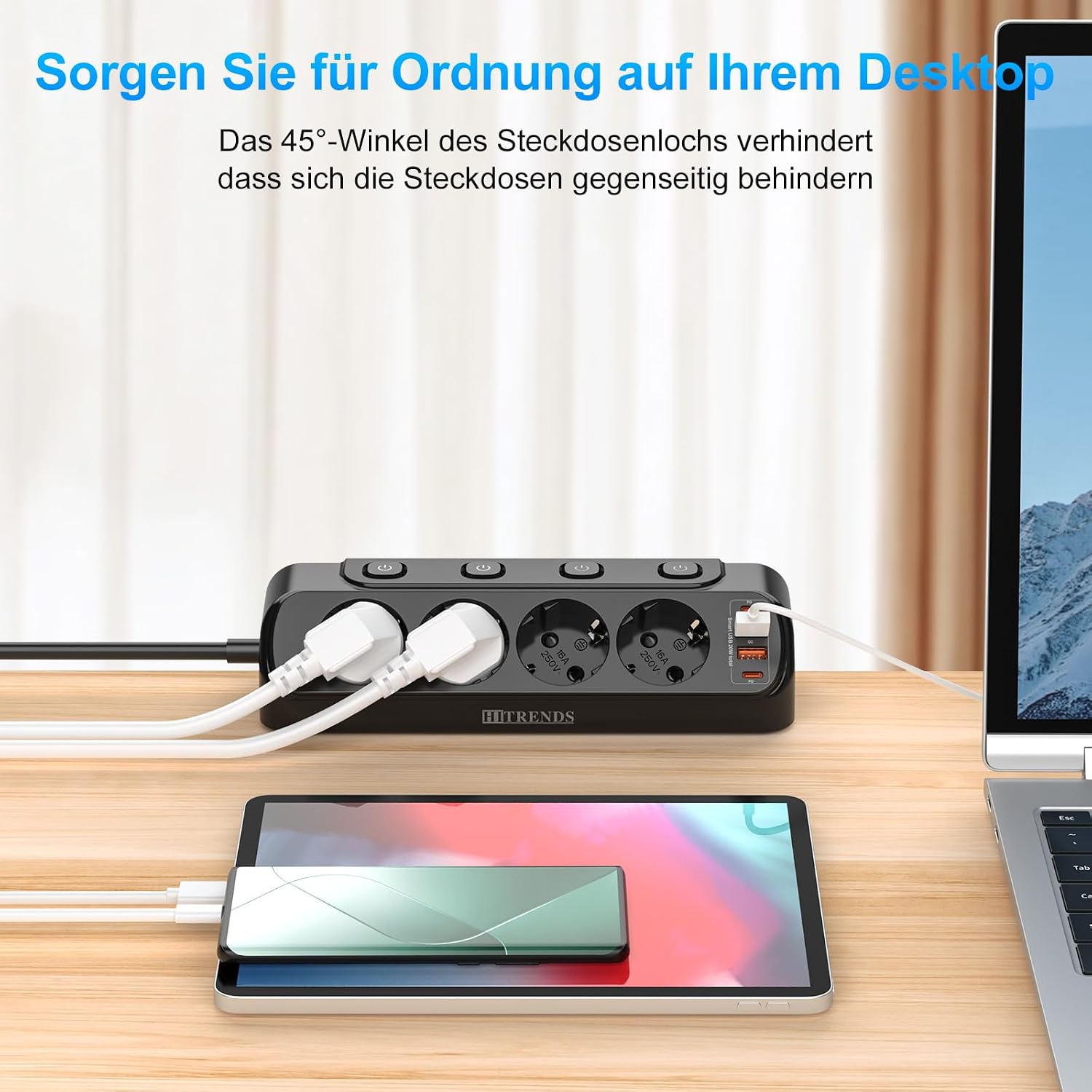Detalle 2 de Ecksteckdose 8‑in‑1 mit 2 USB und 2 Type‑C 🔌
