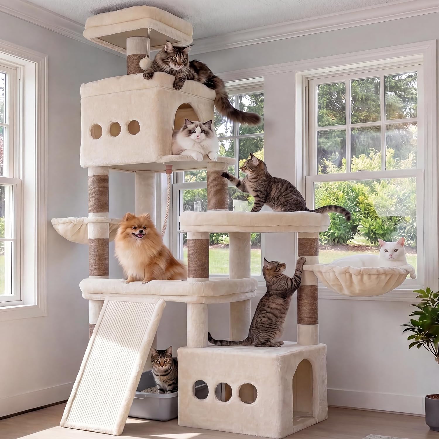 Detalle de Heybly HCT060MJ kattenboom voor grote katten, 7 niveaus en sisal krabplank