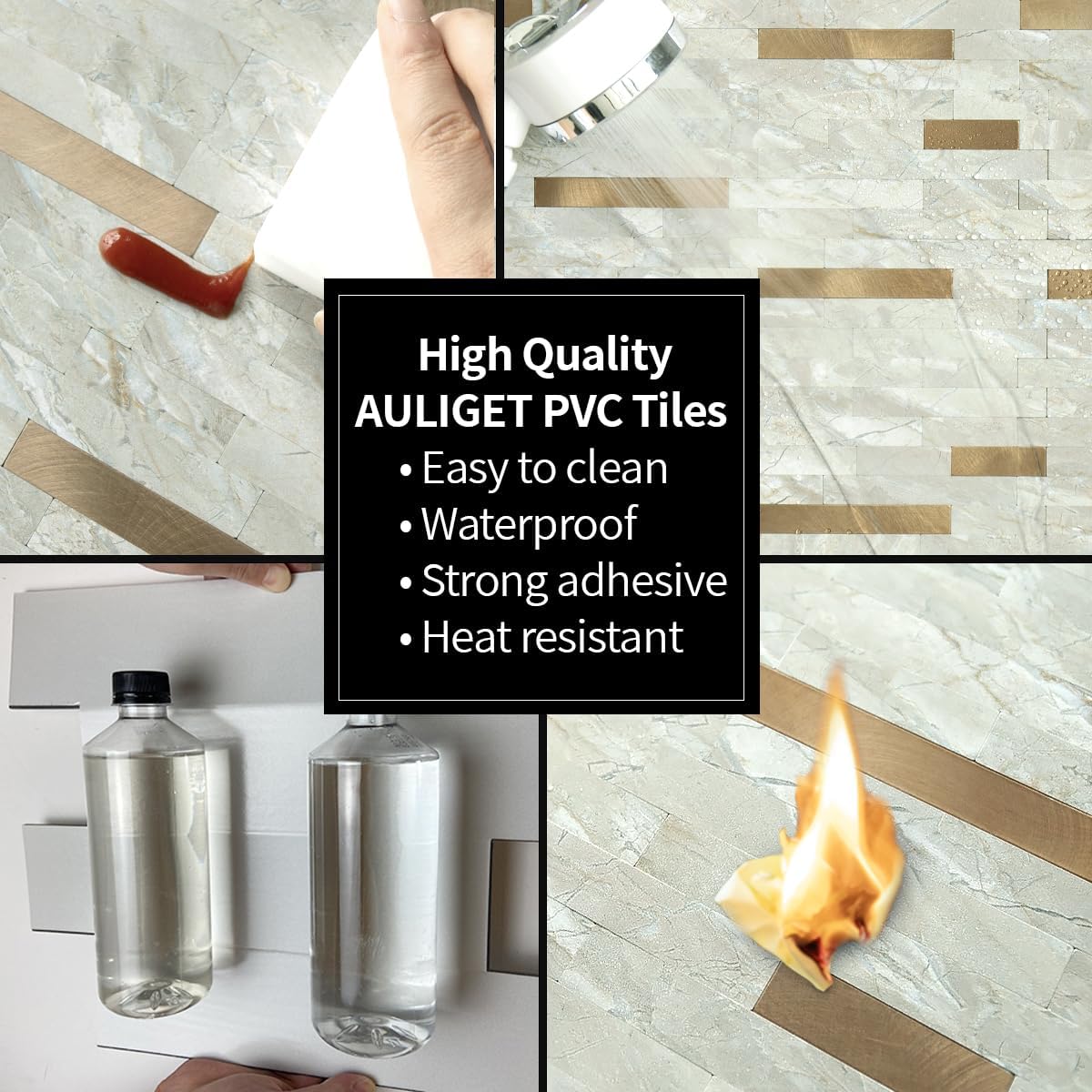 Detalle 2 de AULIGET Faux Stone Peel-and-Stick Backsplash, Light Brown PVC, 20 Sheets