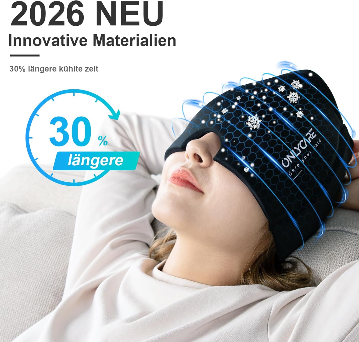 Detalle de ONLYCARE Masque Migraine Cap : bonnet froid en gel anti-migraine