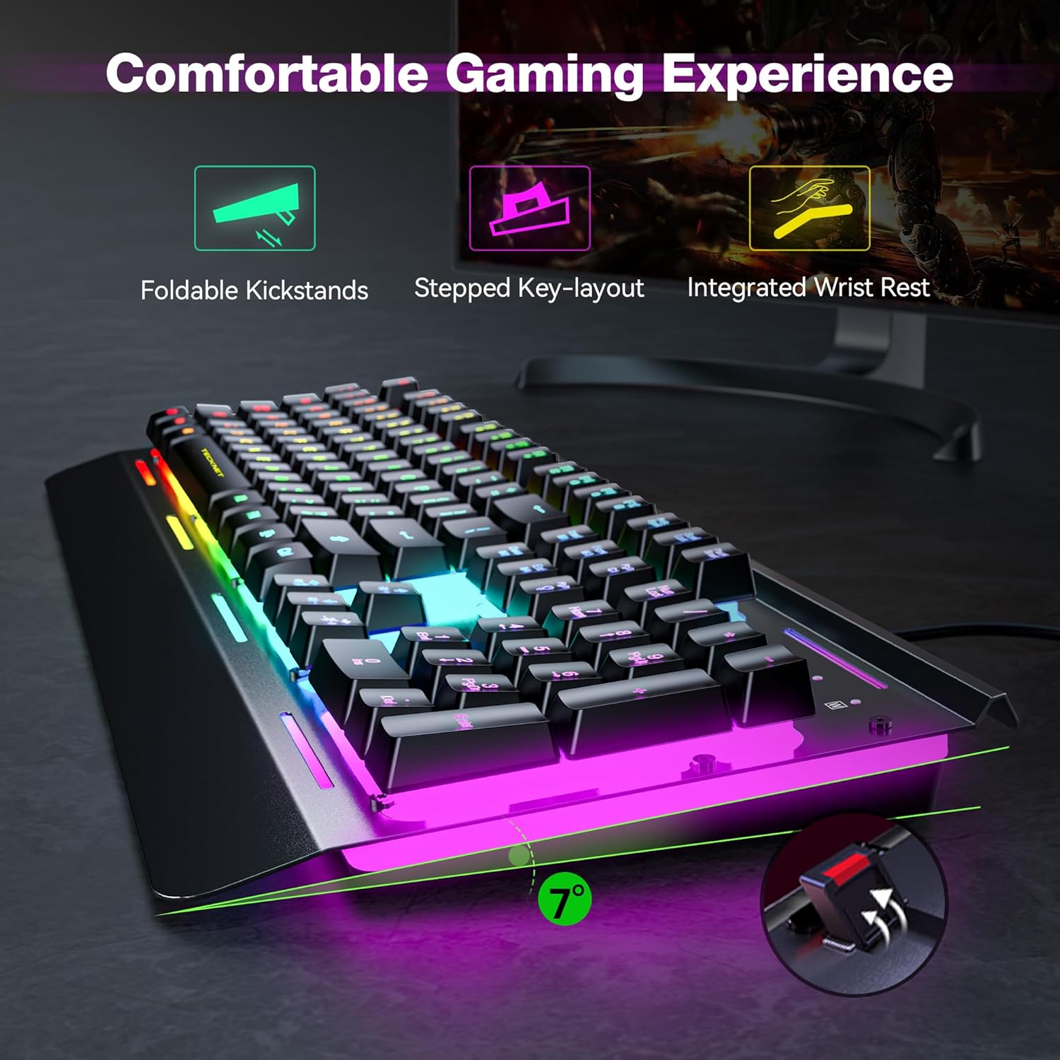 Detalle 2 de TECKNET Gaming Keyboard 15-zone RGB