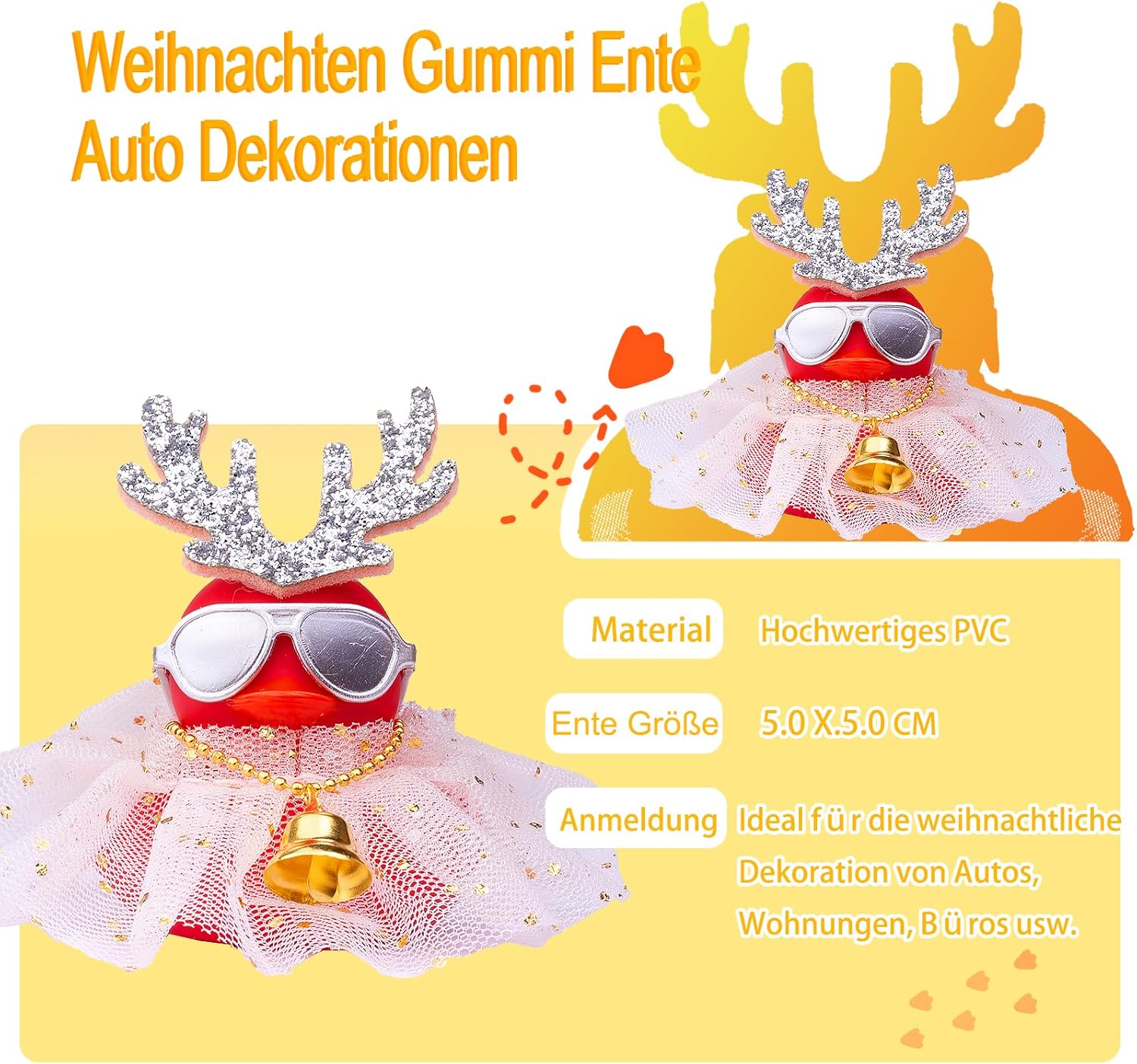 Thumbnail 4 de Mwmoeen Weihnachts-Gummi-Enten für Auto & Deko, 2er-Set (mit Spitzenkleid, Mini-Geweih & Sonnenbrille)