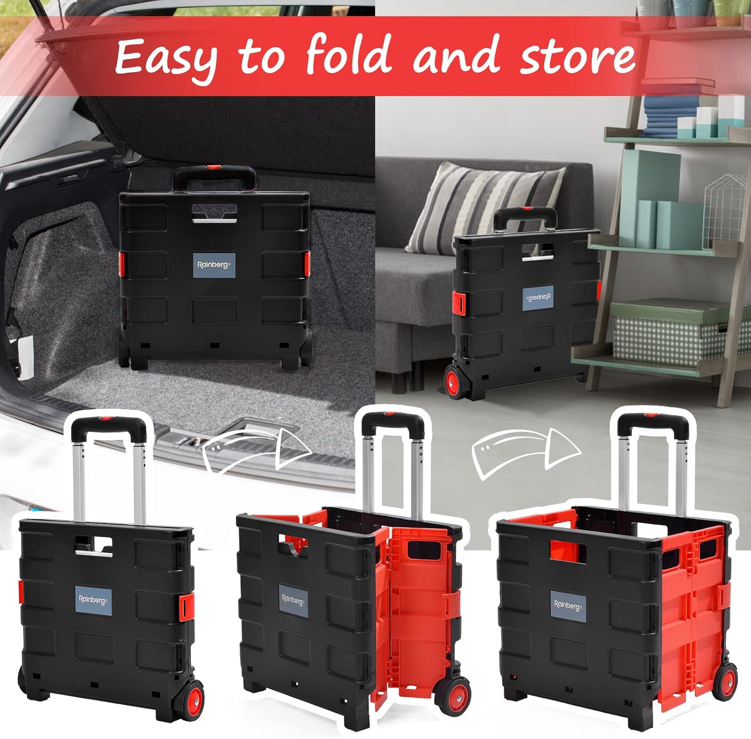 Thumbnail 2 de Rainberg Heavy Duty Folding Trolley Box Cart – Large, 35kg Capacity