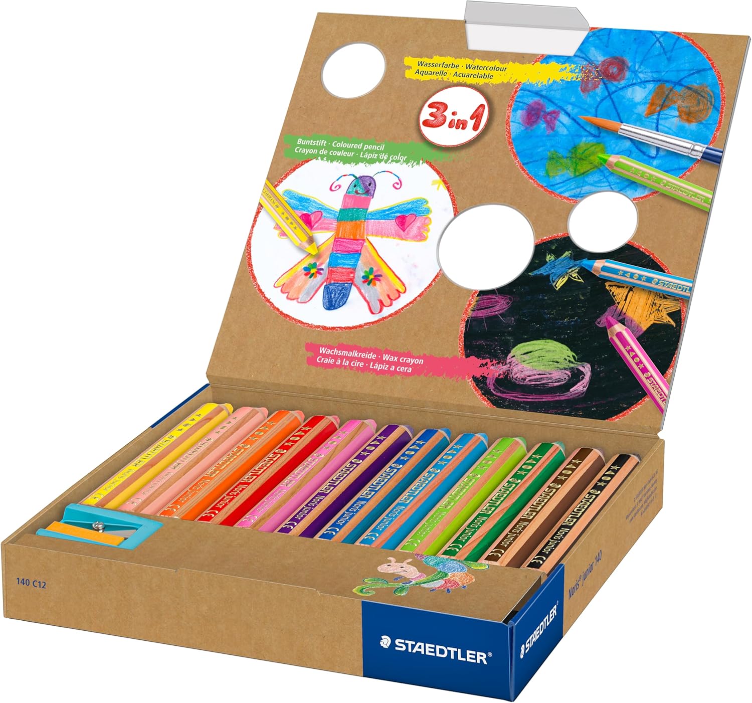 Thumbnail 1 de STAEDTLER Noris junior 3in1 Buntstift (Bunt-, Wachsmal- und Aquarellstift) – 12 Farben im Kartonetui