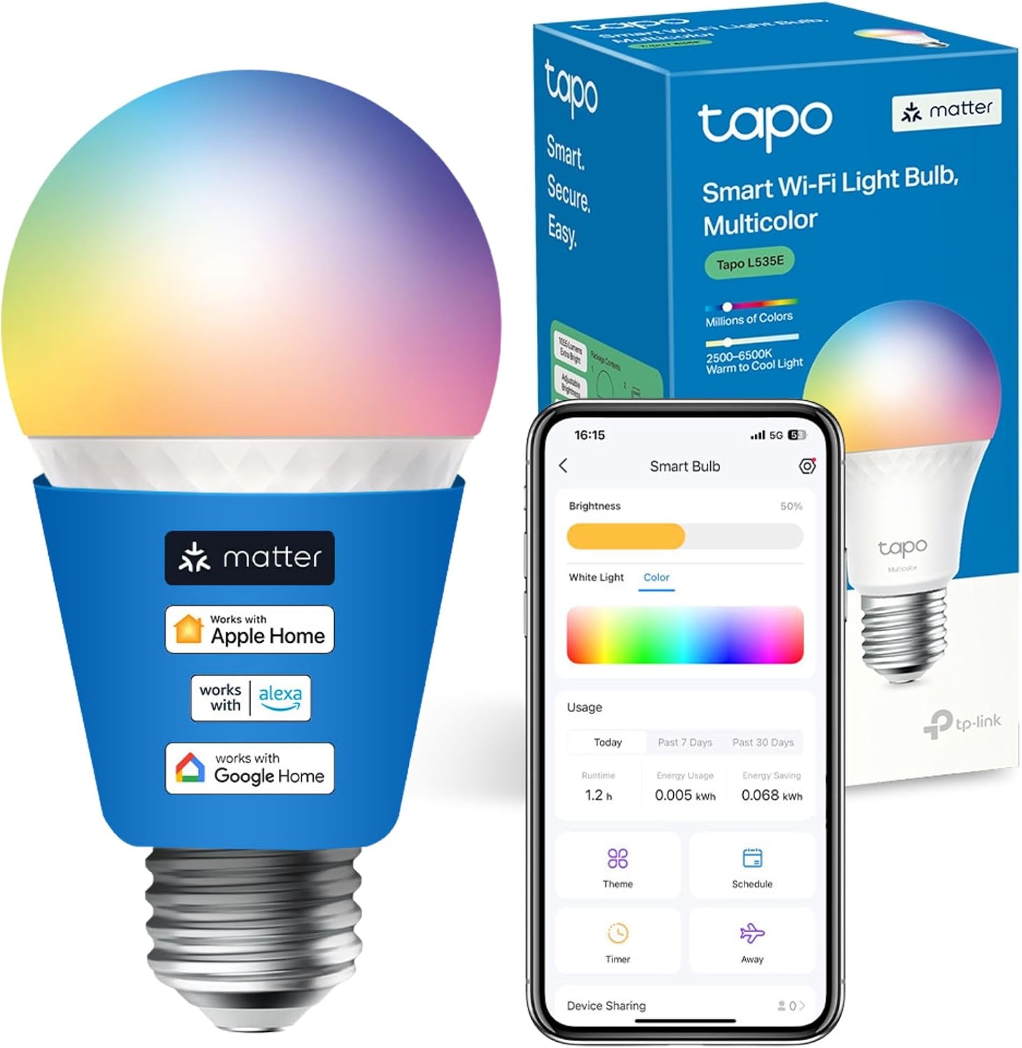Detalle 2 de Tapo NEW TL13E Smart Bulb, E27 Multicolour with Alexa & Google Voice Control