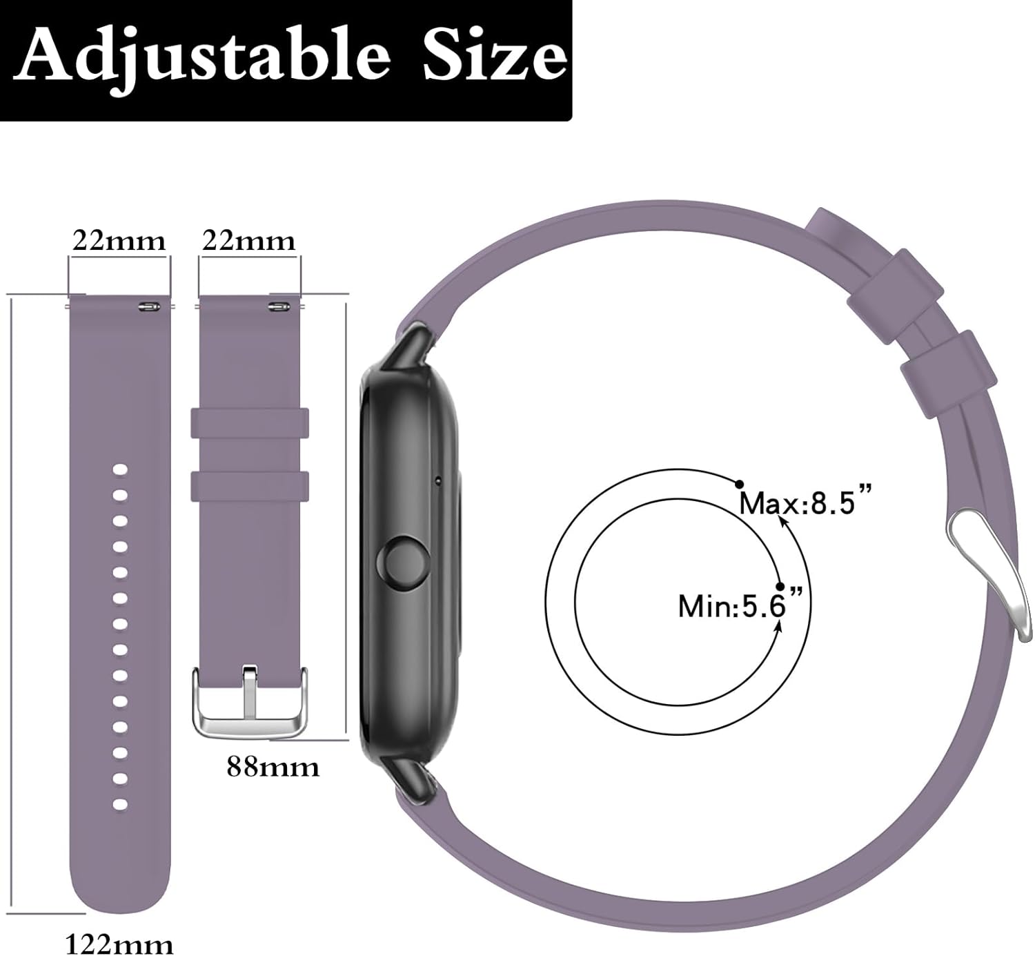 Thumbnail 3 de SUGARJAR 22mm Silicone Strap for Nerunsa P66D and Compatible Watches