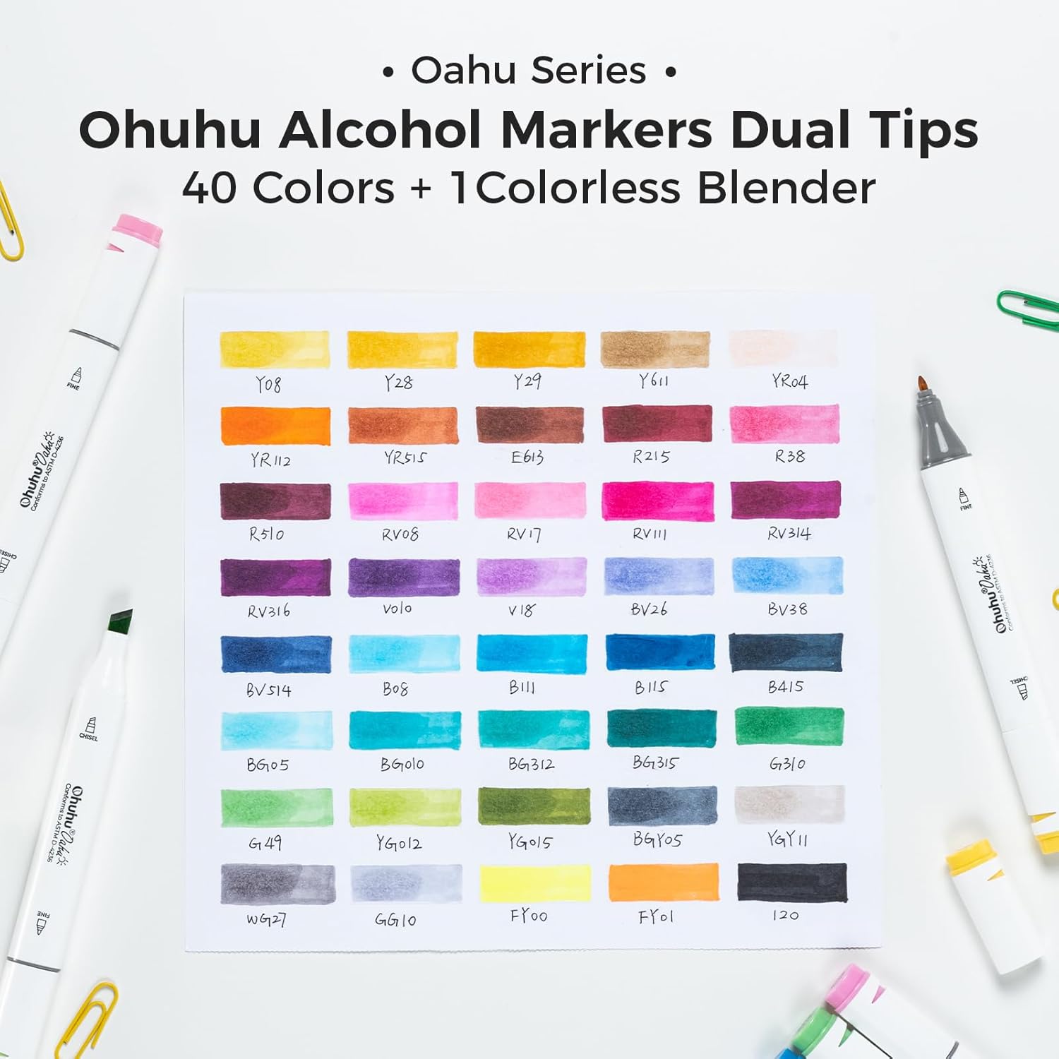 Thumbnail 4 de Ohuhu Alkohol Marker Set mit 40 Farben, Breit- & Feinspitze (AP-zertifiziert), nachfüllbar