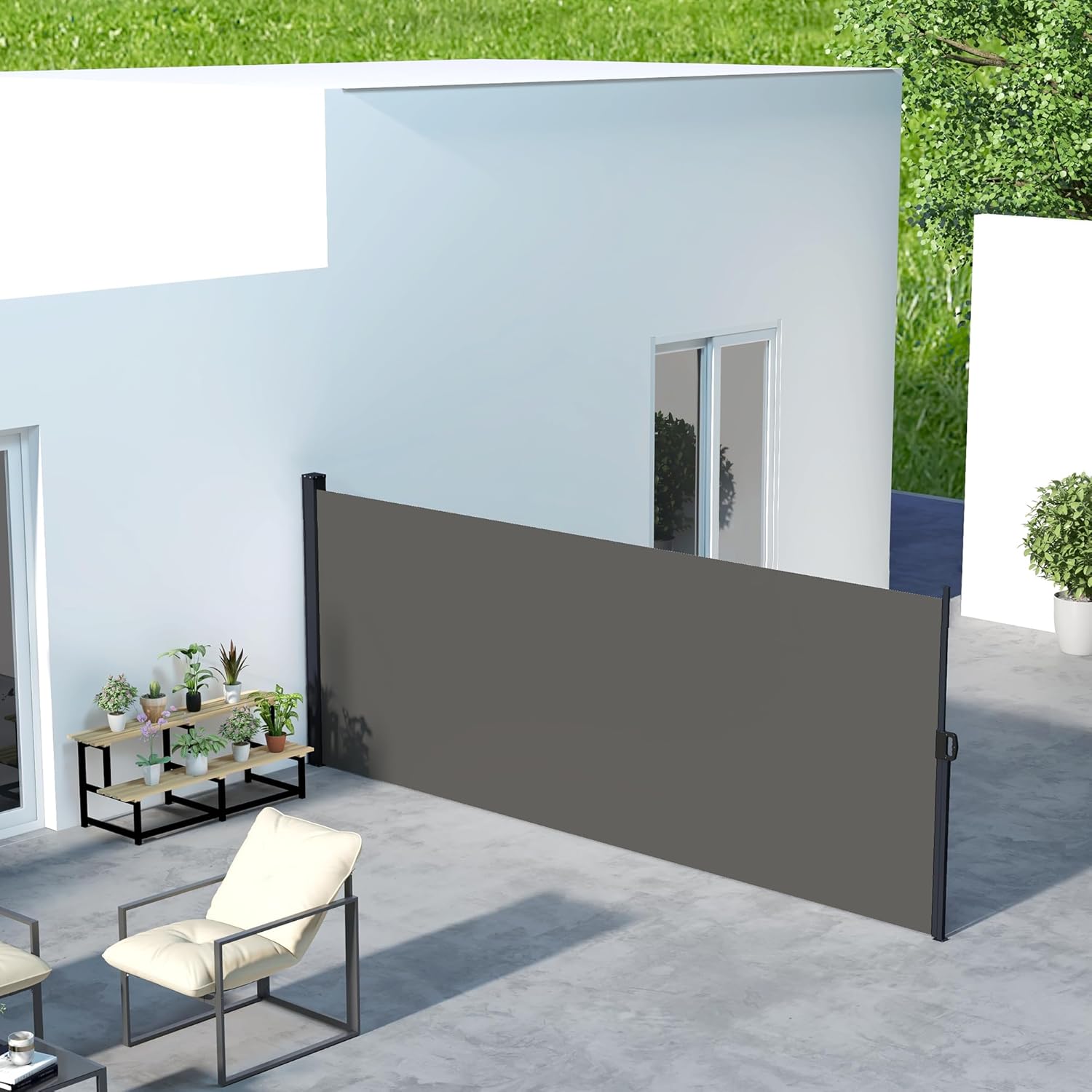 Thumbnail 1 de Outsunny Store latéral Brise-Vue paravent rétractable de Jardin, 4 × 1,60 m, gris foncé