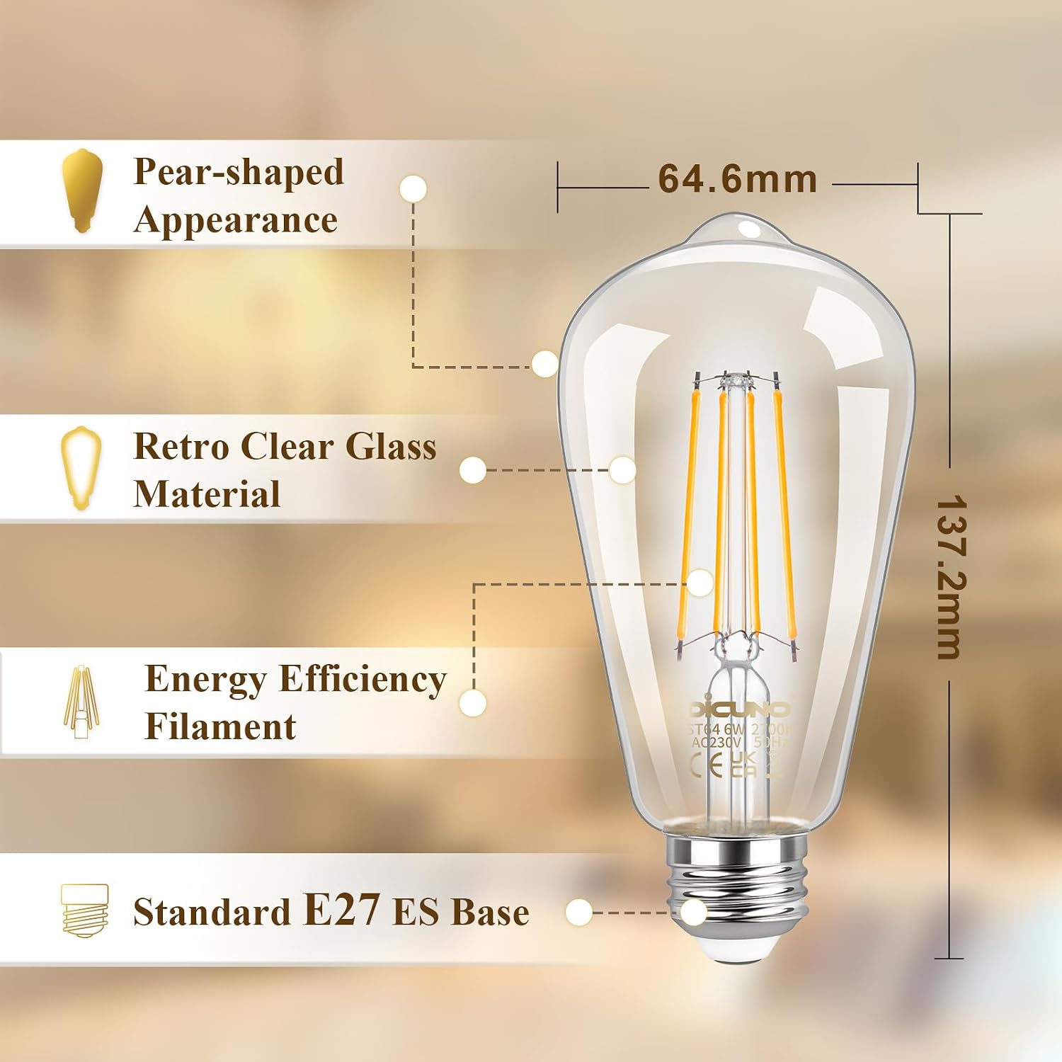Thumbnail 4 de DiCUNO Vintage Edison LED Bulbs ST64