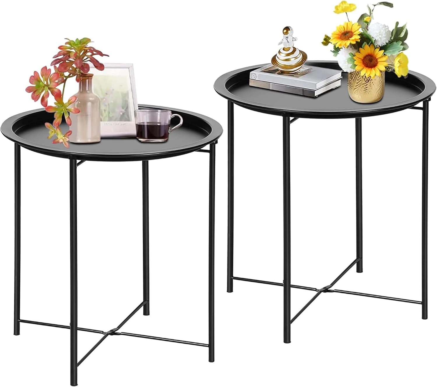 Detalle de VECELO Folding Metal Side Table, Set of 2
