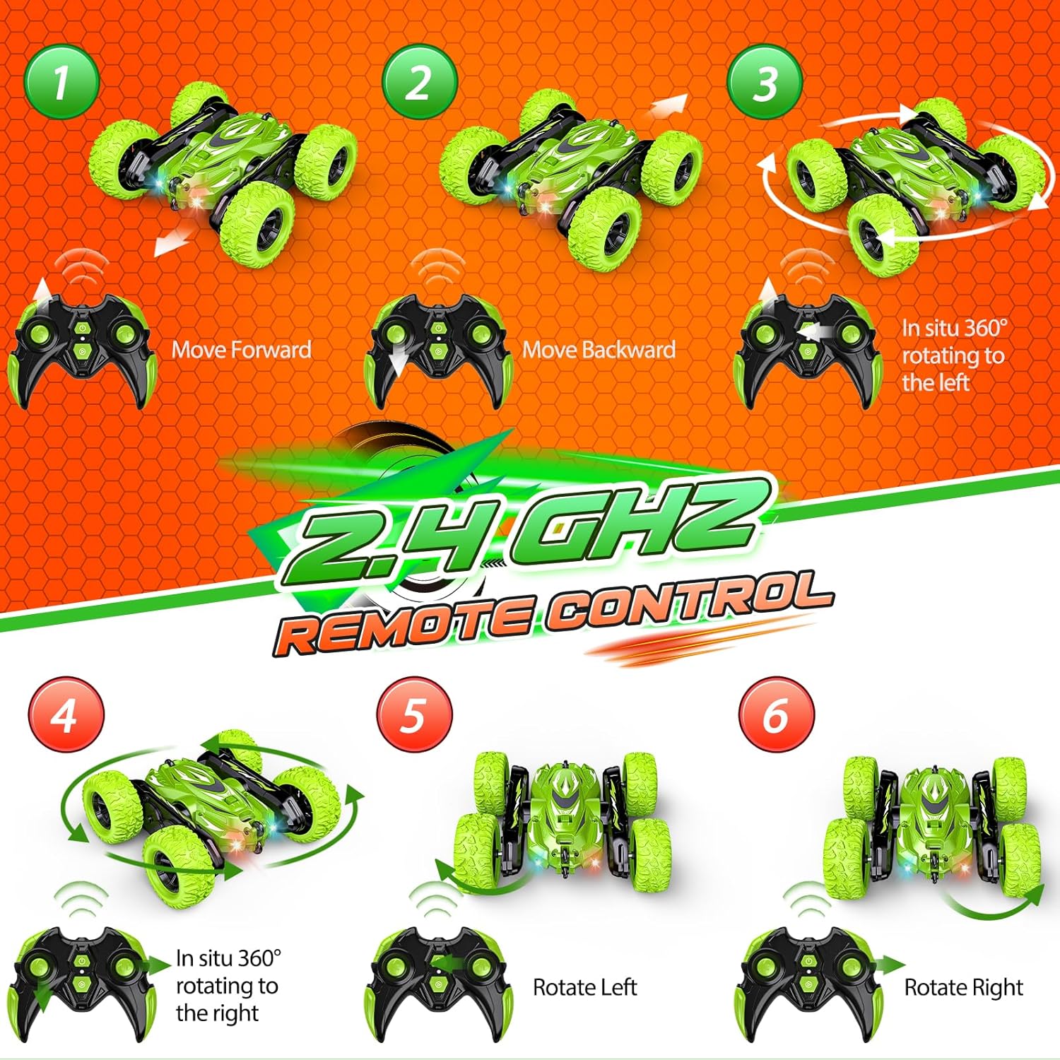 Thumbnail 3 de Voiture télécommandée enfant 4WD 360° rotation — Monster Truck LED, rechargeable et tout-terrain