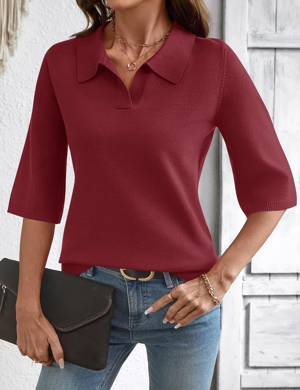 Thumbnail 4 de Rapbin Women's Polo Sweater with 3/4 Sleeves