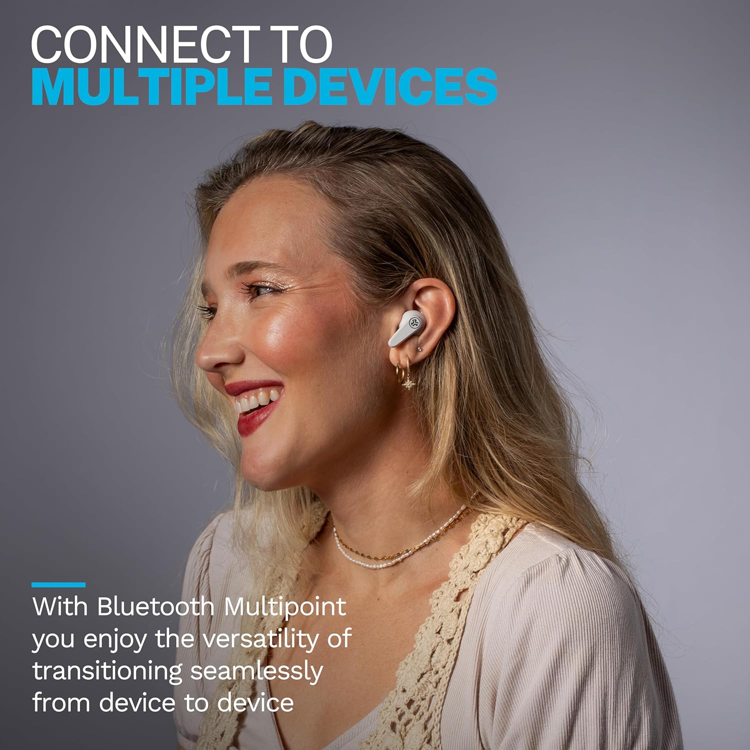 Thumbnail 5 de JLab Go Pods ANC – écouteurs Bluetooth sans fil hybrides à réduction de bruit, jusqu’à 26 h d’autonomie, IP55, blanc Nuage