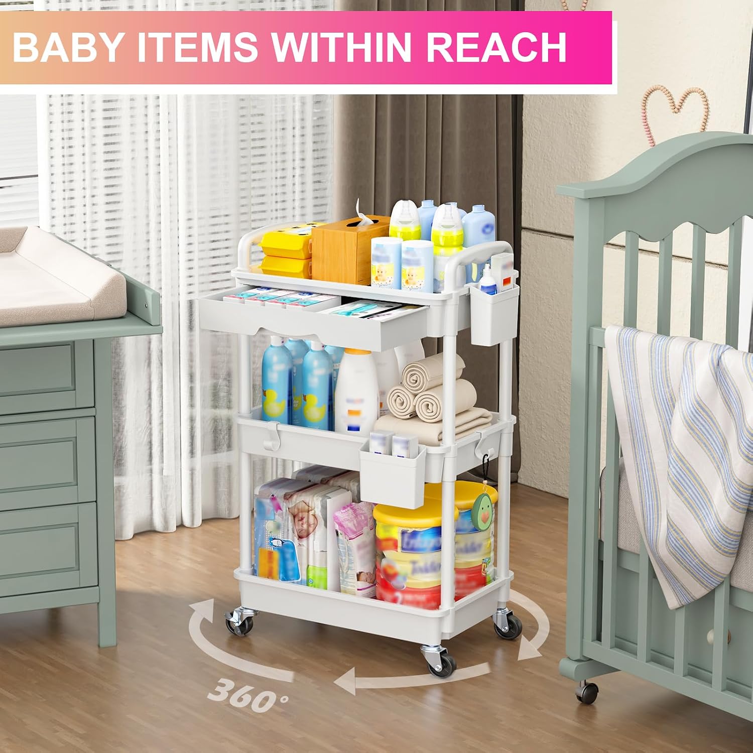 Thumbnail 5 de Goovilla 3-Tier Rolling Utility Cart Organizer with Drawer 🛒