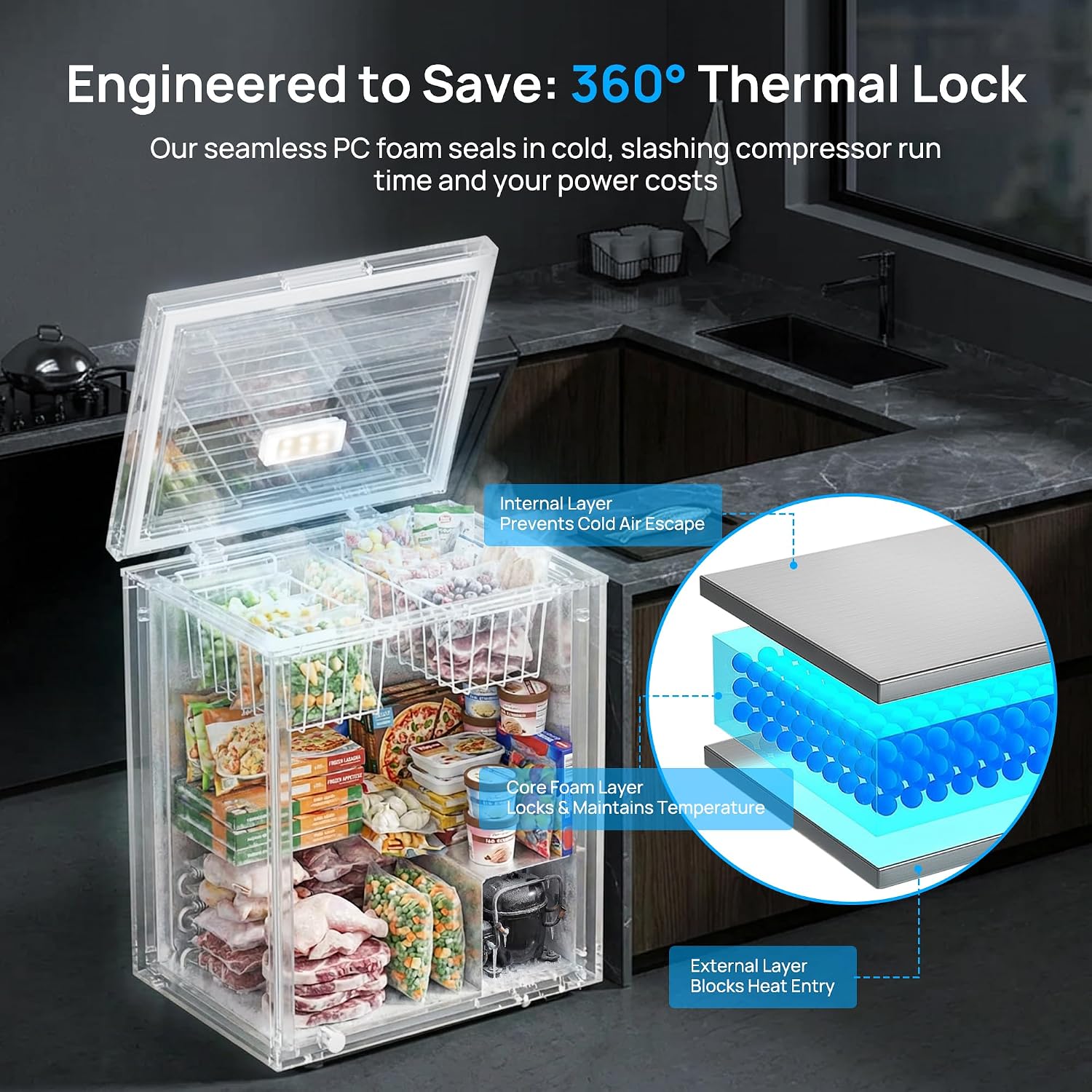 Detalle 2 de Landeagle 5.1 Cu. Ft. Chest Freezer with 7 Settings, Baskets and LED Light