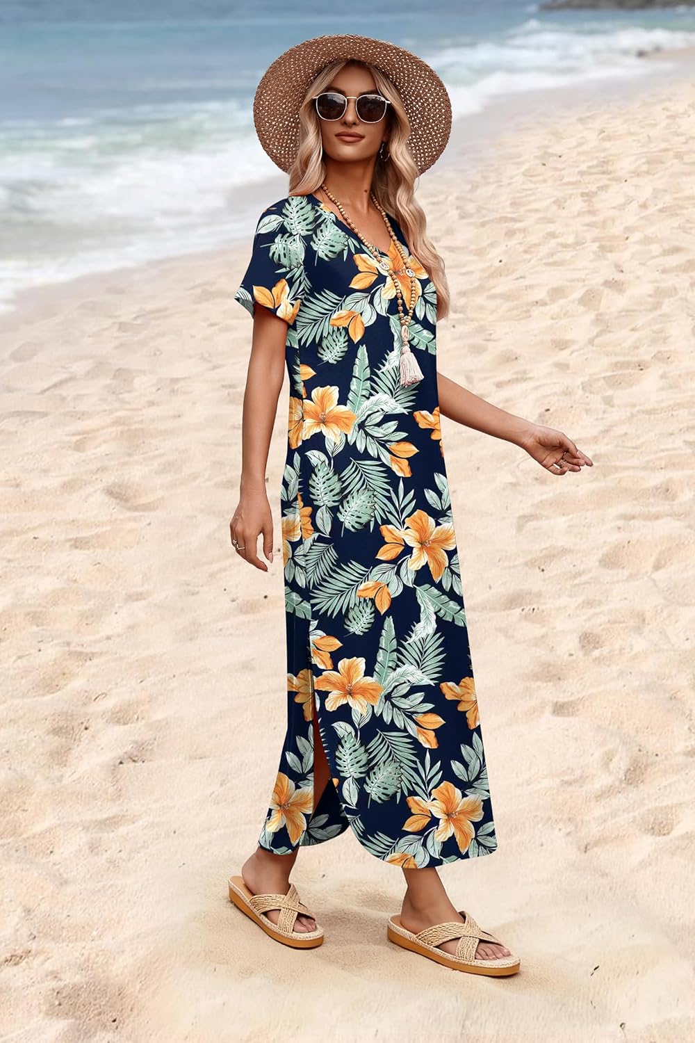 Thumbnail 3 de WIHOLL Women's Summer Short Sleeve Maxi Dress with Pockets – Breezy Vacation Beach Sundress 2026