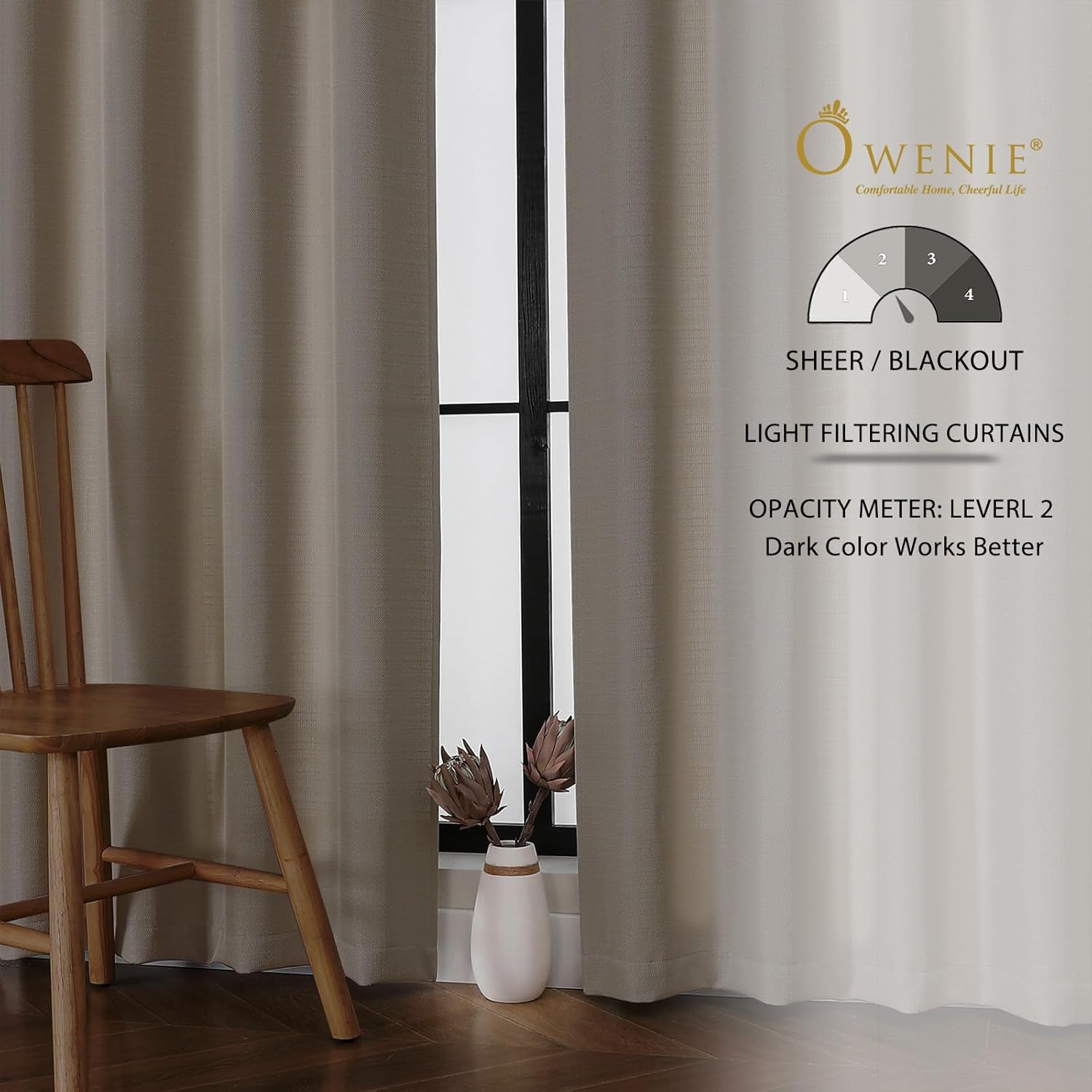 Thumbnail 2 de OWENIE Bob Linen Curtains 72 Inch Length, 2 Panels – Light Filtering Textured Linen-Look Drapes