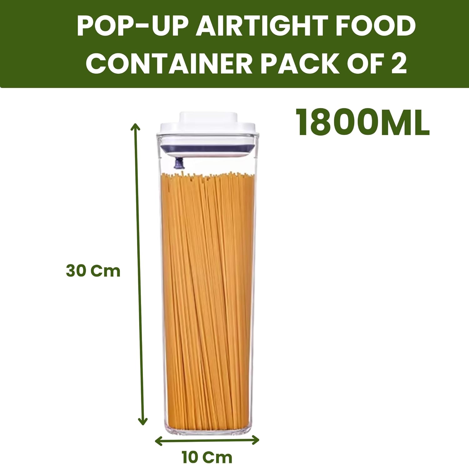 Detalle de GRANZ Push Button Food Storage Containers Pack of 2 (1800ML x 2) – BPA‑Free, Airtight Pantry Organisers