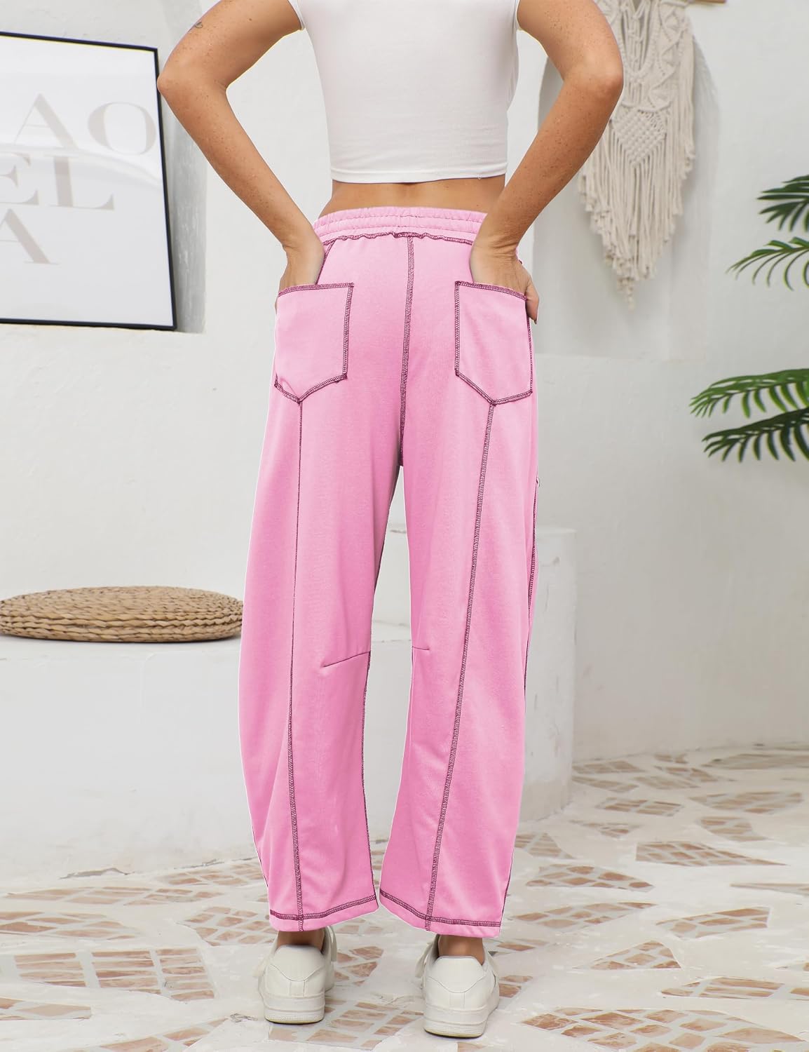 Thumbnail 2 de Athlisan Women's Baggy Barrel Pants: Wide-Leg Lounge Sweatpants with Pockets