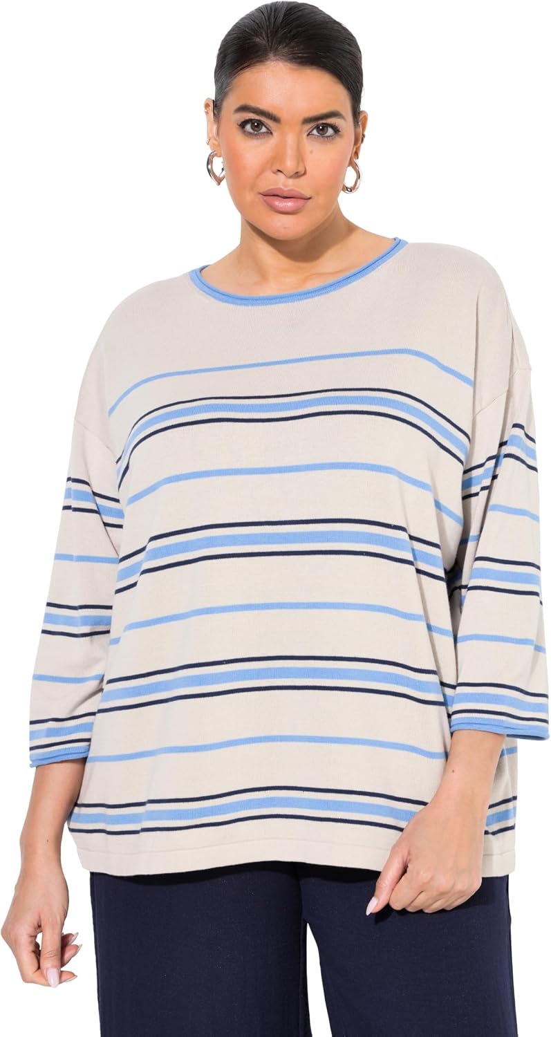 Detalle de Ulla Popken Pull rayé en maille pour femme — version grandes tailles
