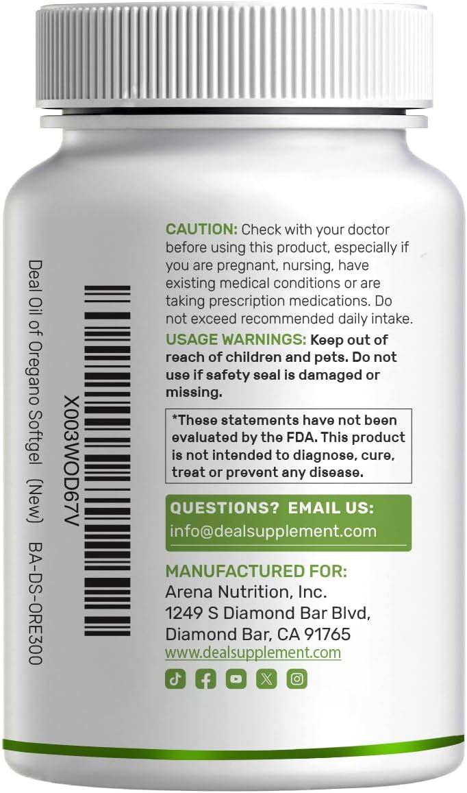 Detalle de DEAL Supplement Oregano Oil Softgels 300 Count