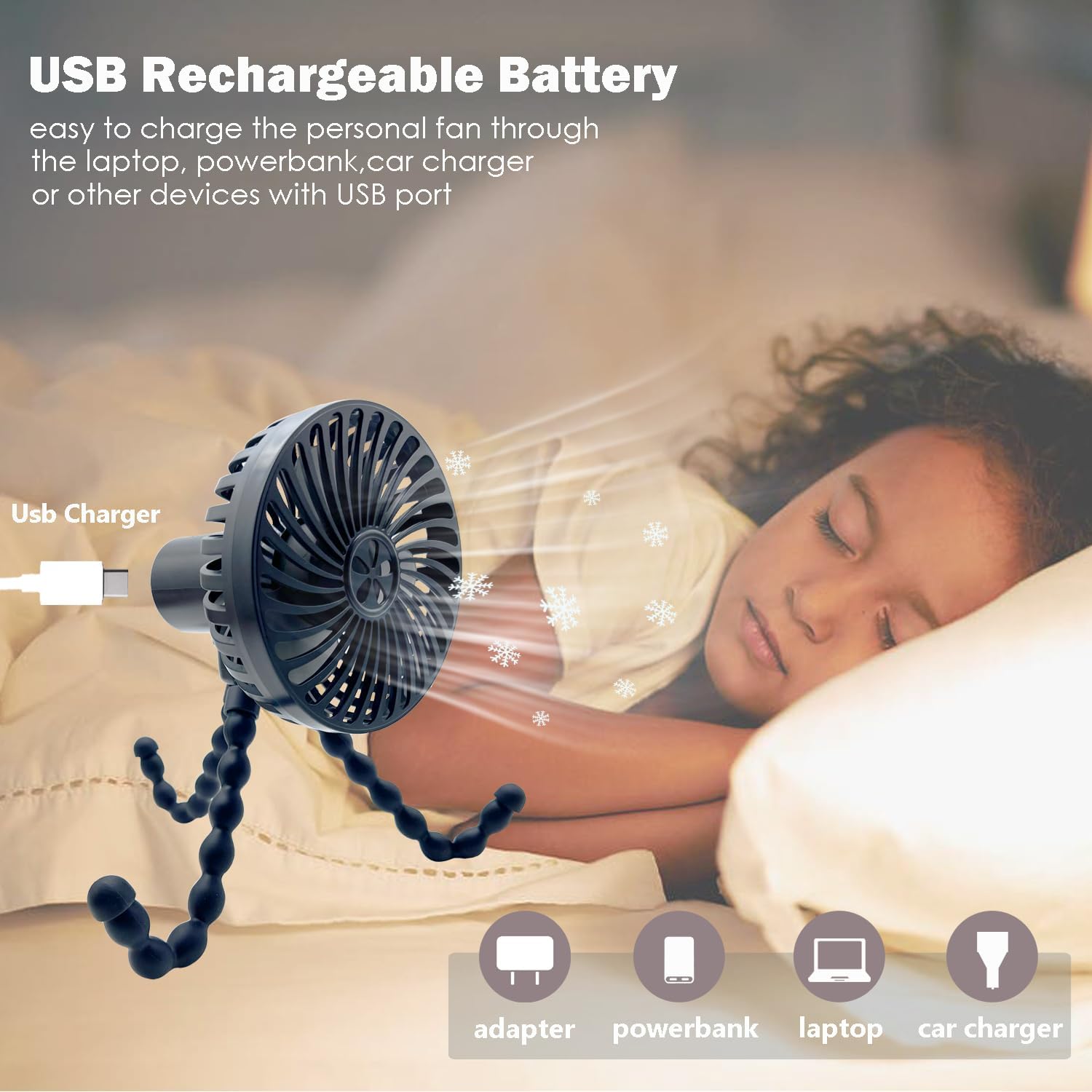 Thumbnail 5 de Stroller Fan: Portable, Clip-On Personal Fan with Flexible Tripod (Black)