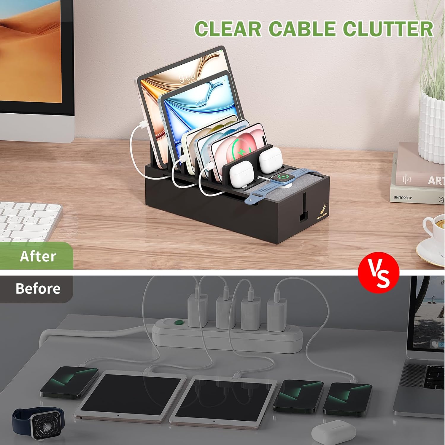 Detalle 2 de Pezin & Hulin Charging Station Bamboo cable organiser for multiple devices