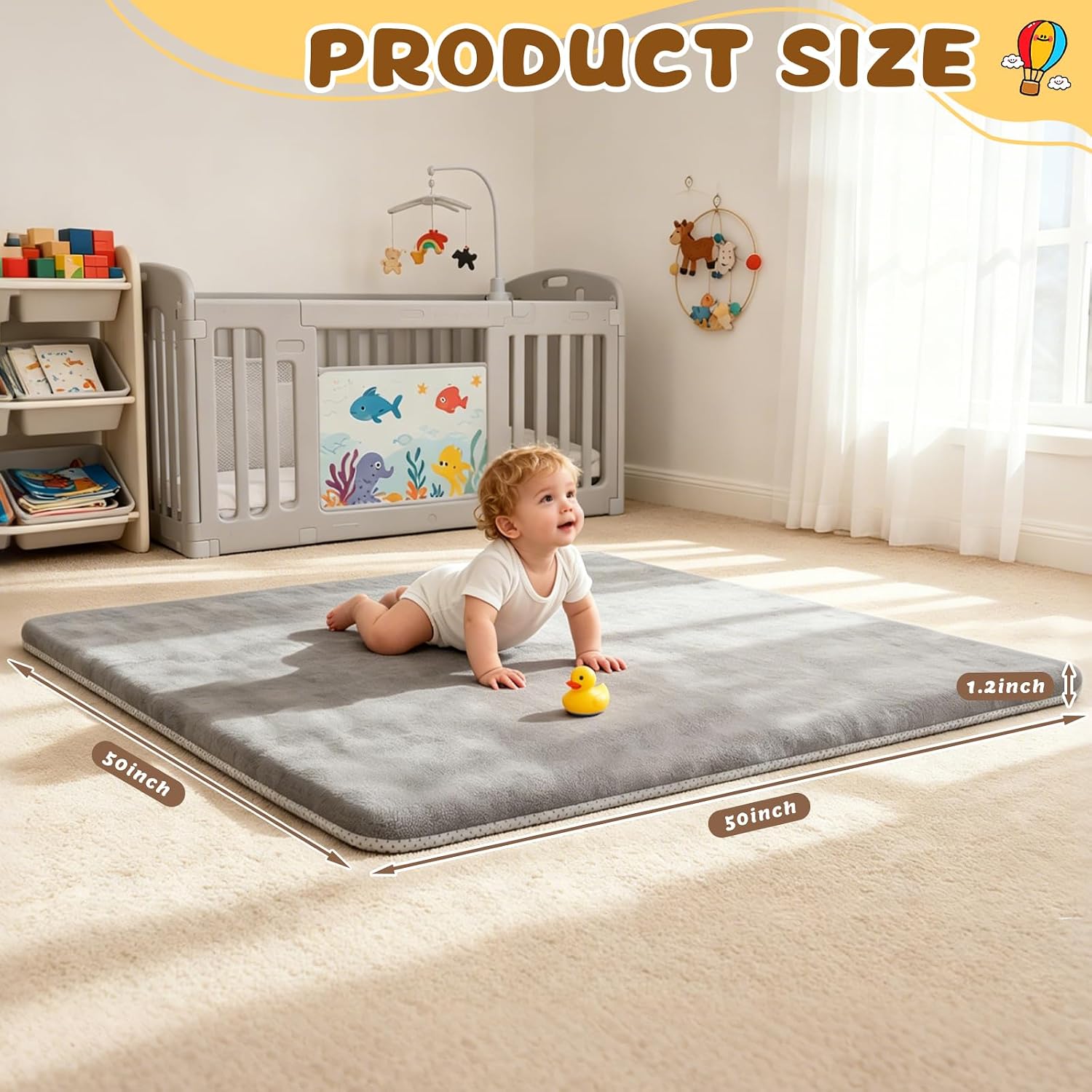 Detalle de Yozoia PPD 50 x 50-Inch Baby Play Mat, 1.2-Inch Foam, Non-Slip Bottom