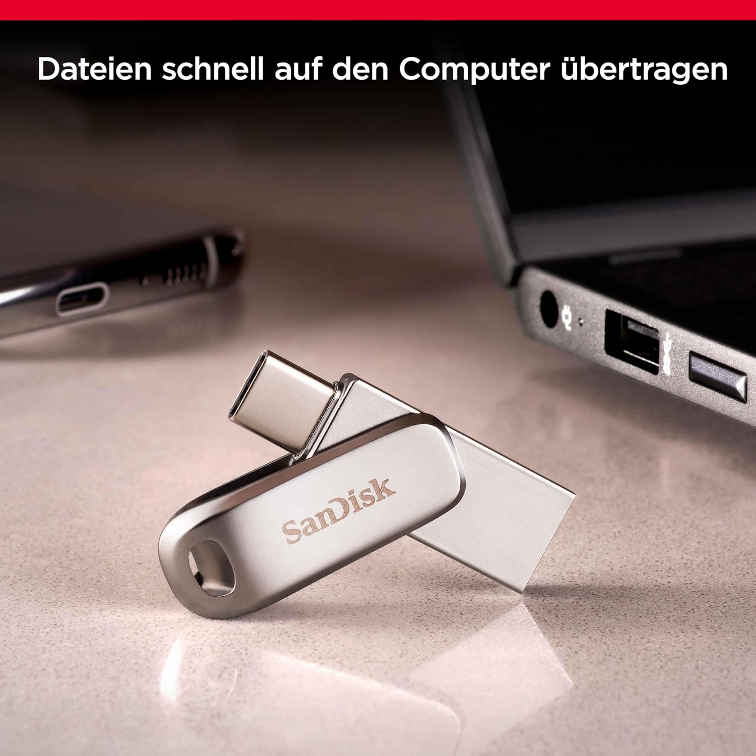 Detalle de SanDisk Ultra Dual Drive Luxe 256 GB – USB-C & USB-A Speicherstick für Smartphone, Tablet und Mac