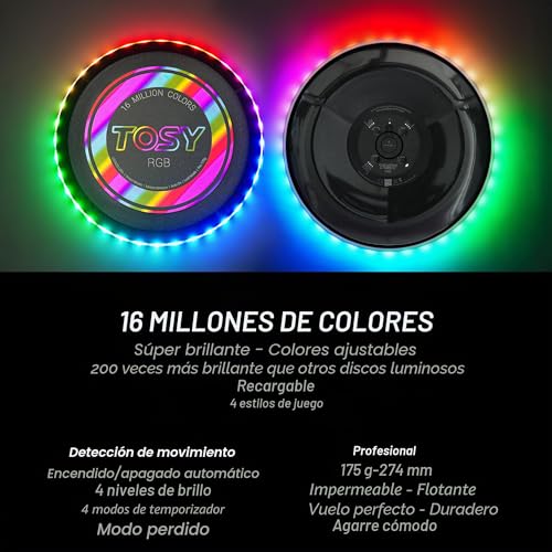 Detalle 2 de TOSY Flying Disc: Frisbee LED de 16 millones de colores para niños y adolescentes