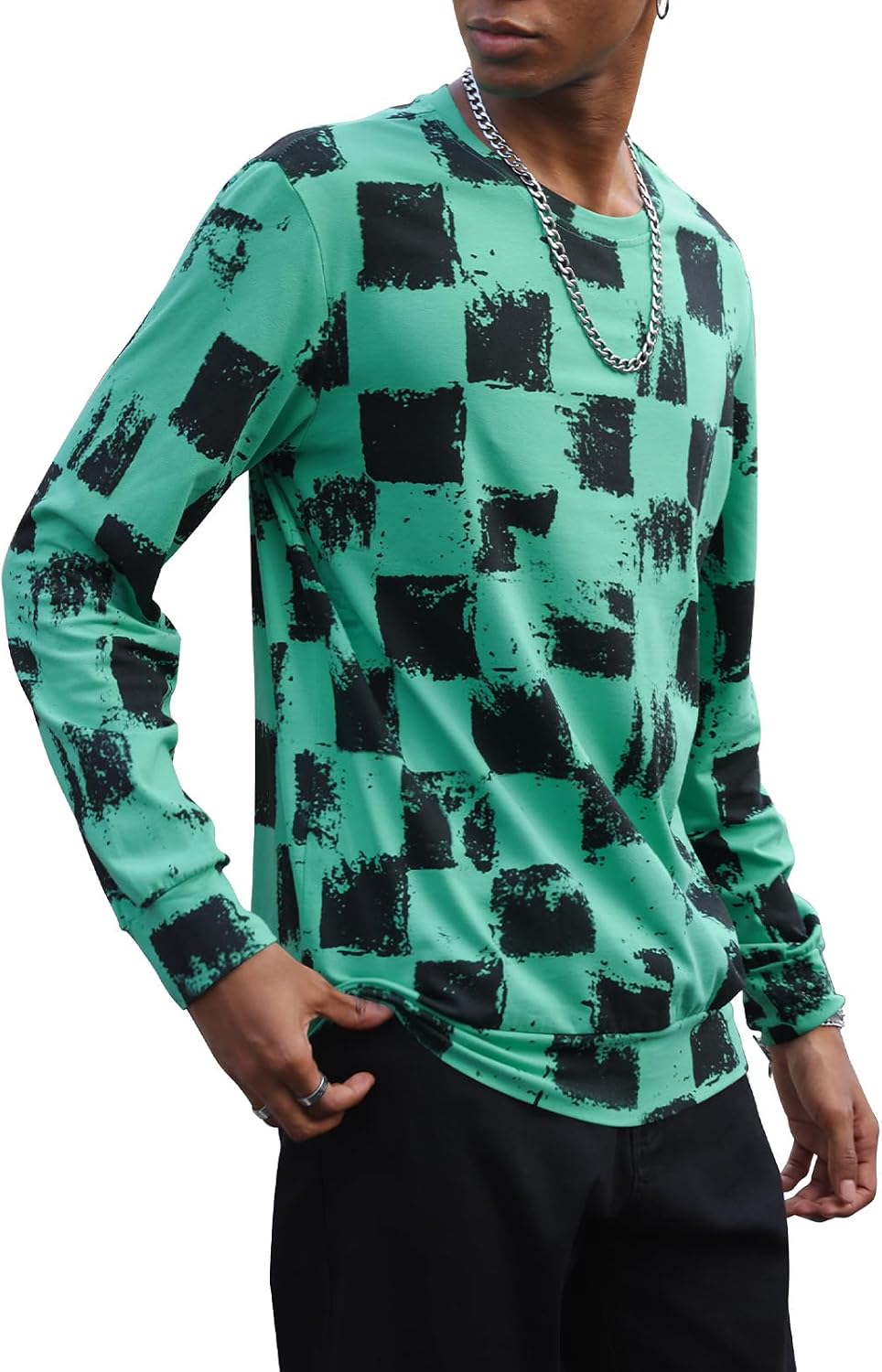 Thumbnail 1 de PCEAIIH Men's Printed Checkerboard Long Sleeve T-Shirt