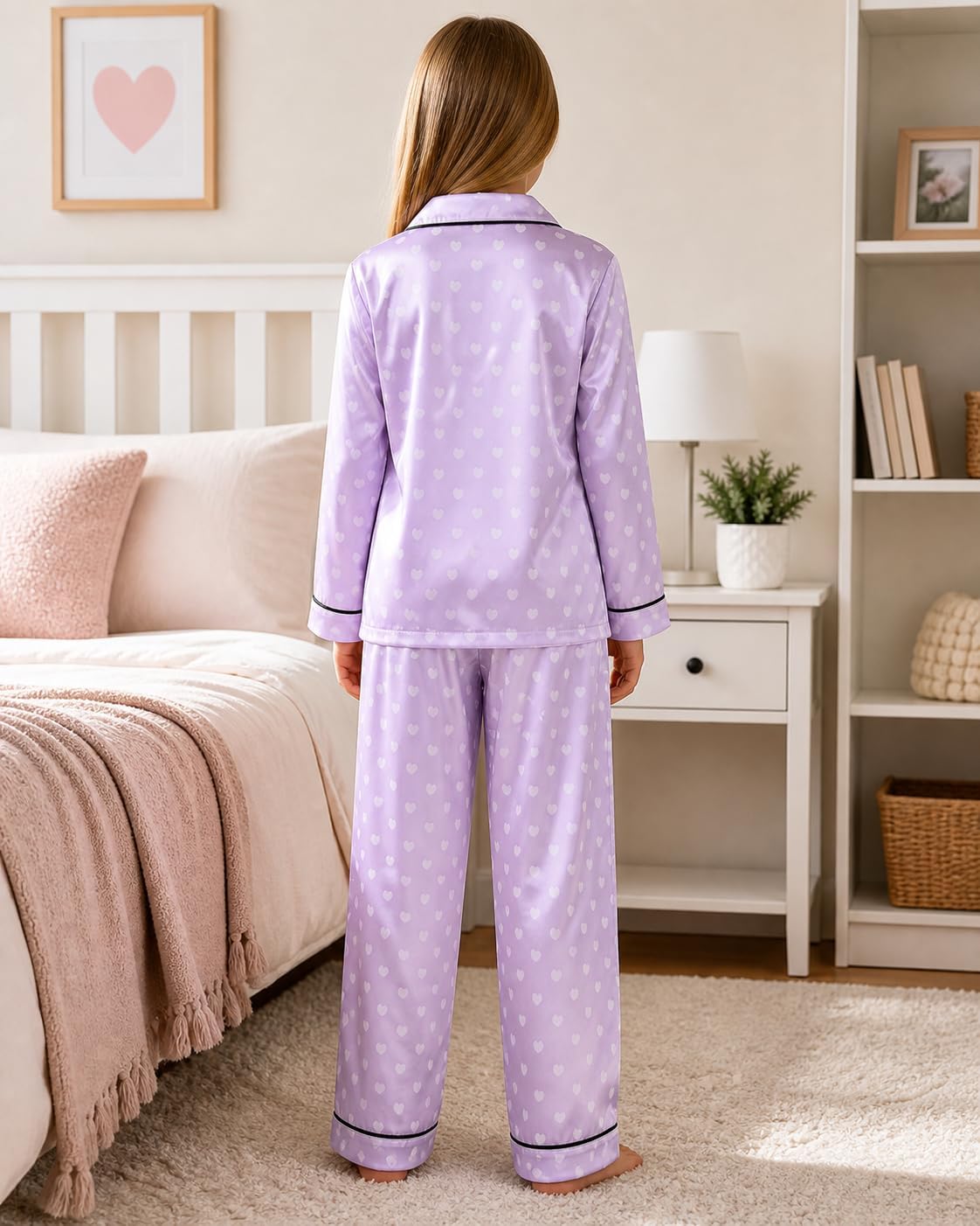 Thumbnail 6 de JiAmy satinpyjamas-set för flickor 7–14 år, långärmad modell