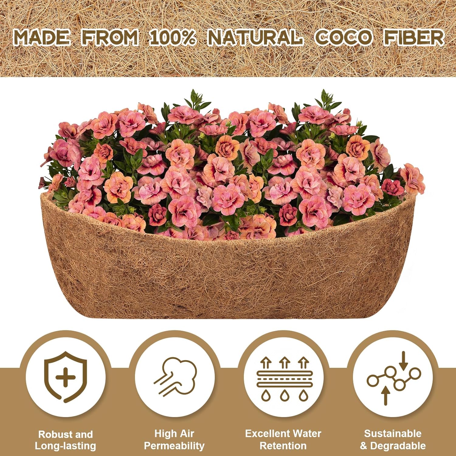 Thumbnail 2 de Riare 4-Pack 24-Inch Coconut Coir Planter Liners for Hanging Baskets and Wall Pots