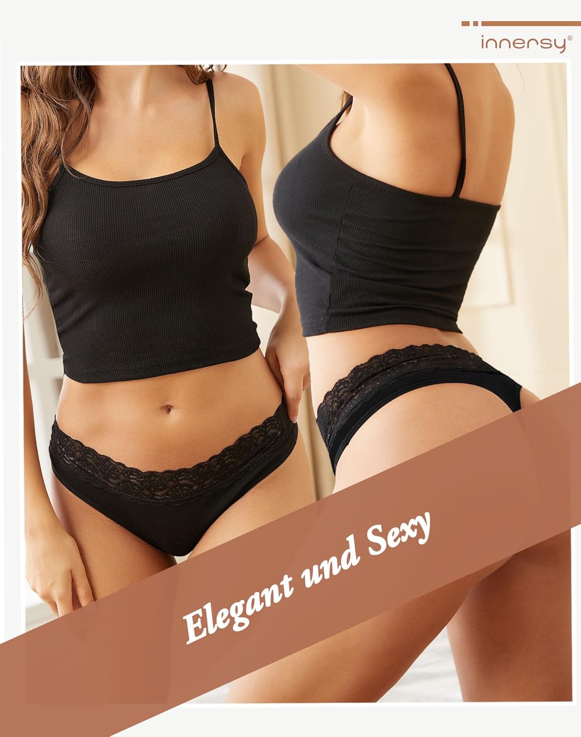 Thumbnail 2 de INNERSY 6er Pack String Tanga Damen mit Spitze aus Stretch-Baumwolle (Hipster)