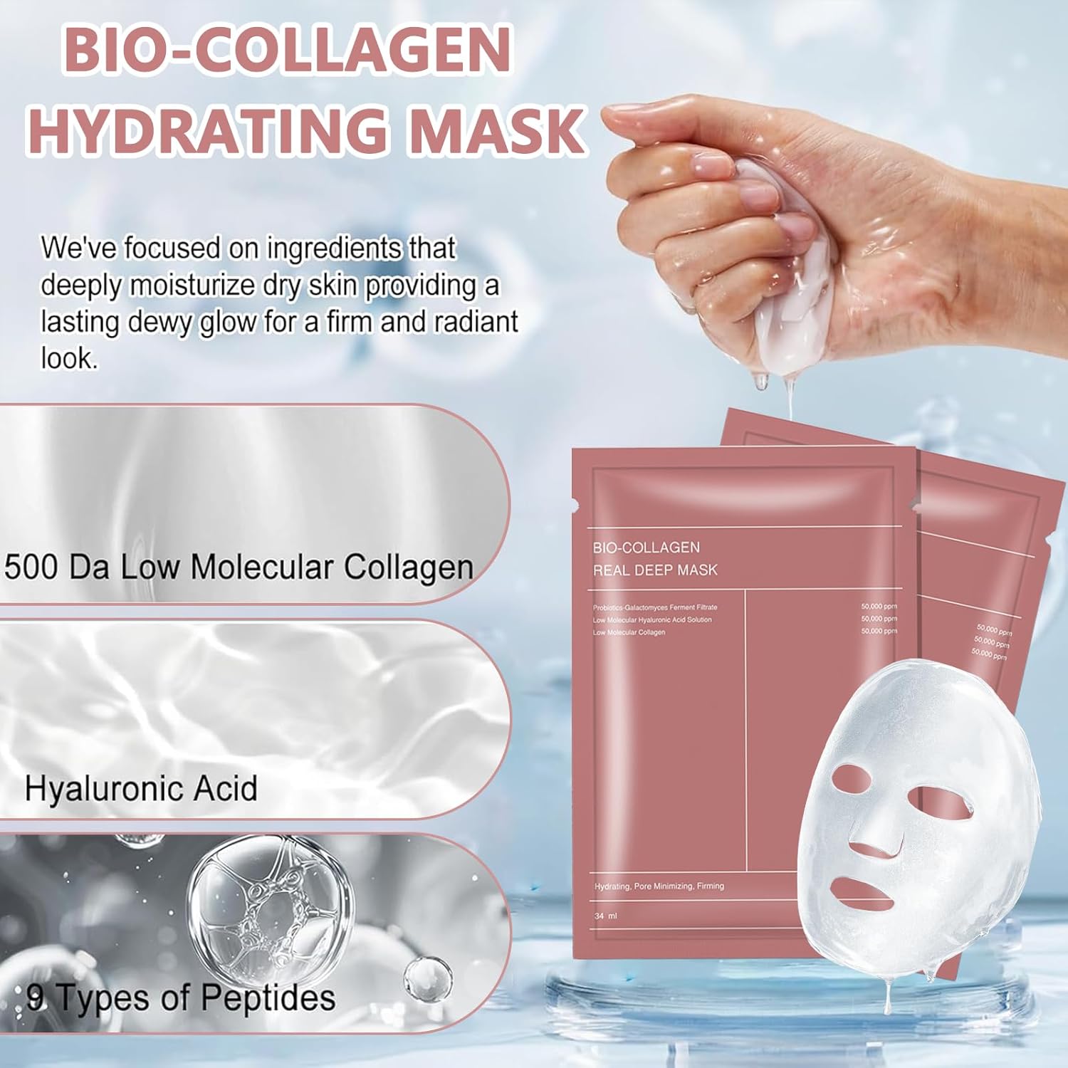 Detalle de Lawqiny 4 Pezzi Bio-Collagen Real Deep Mask — Maschera viso overnight al bio collagene