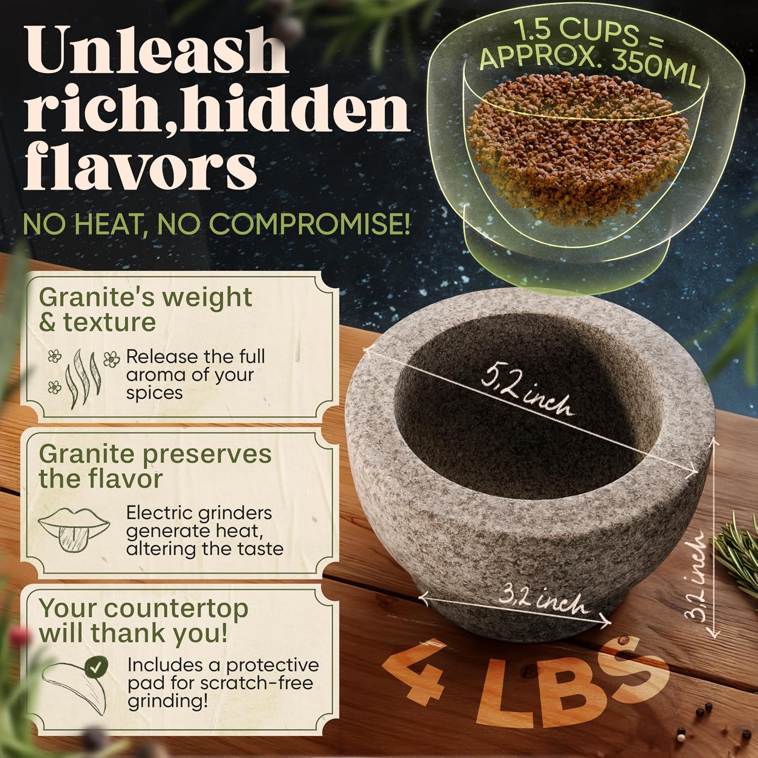 Detalle de ChefSofi Mortar and Pestle Set 1.5 Cup