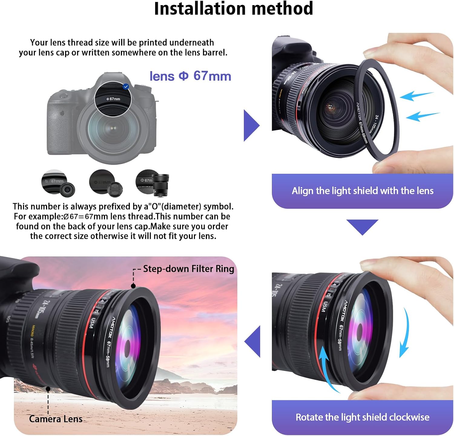 Detalle 1 de AMOTOK 67mm to 58mm lens adapter ring