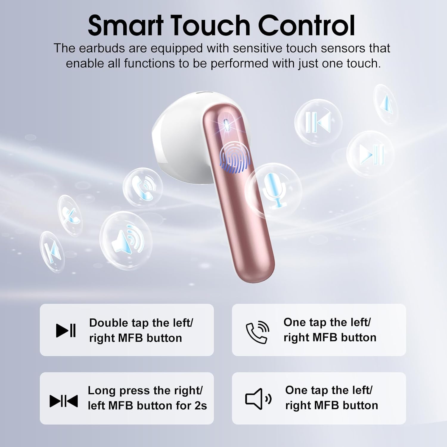 Thumbnail 4 de Bluetooth Kopfhörer 5.4 In Ear mit ENC Mikrofonen, IPX7 Wasserfest, LED Lade-Case, 40 Std. Laufzeit – Roségold