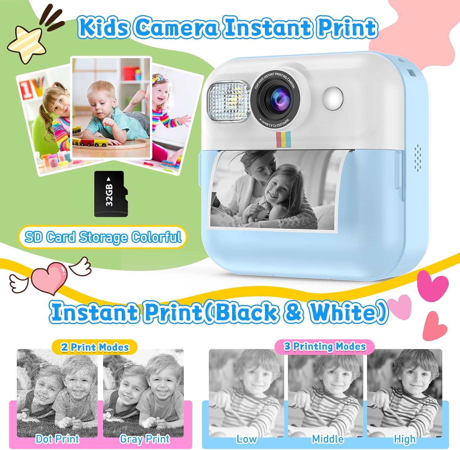 Thumbnail 5 de Dafotil Kids Camera for Boys: 1080P Instant Print in Blue