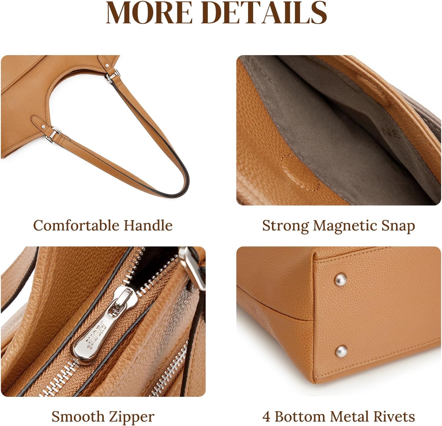 Thumbnail 6 de S-ZONE genuine leather tote bag for women with zipper – work, travel & shoulder carry