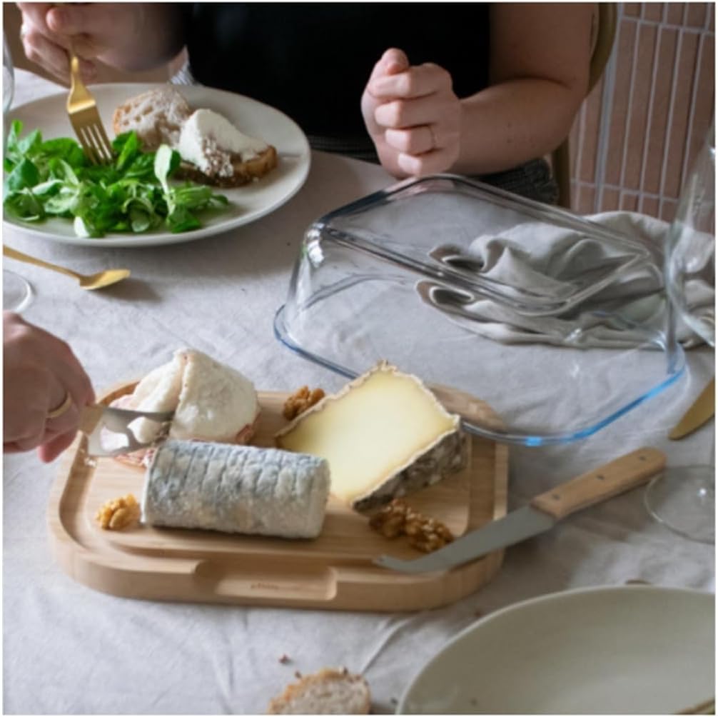 Detalle 2 de Pebbly Käsebox mit Glasglocke und Bambustablett – 27 x 21,5 x 9,5 cm, für 3–4 Käsesorten