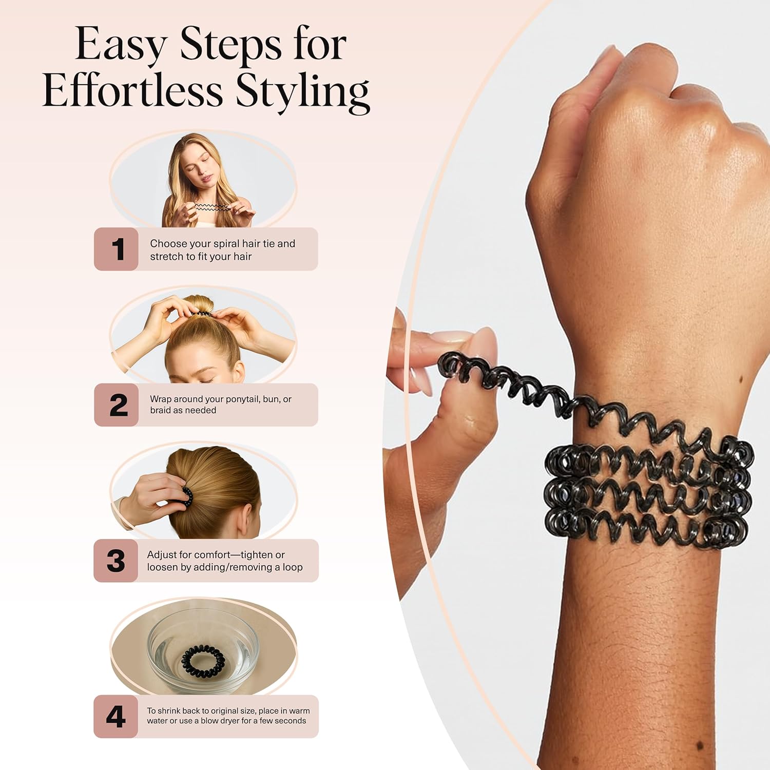 Thumbnail 6 de Kitsch lot de 8 élastiques à cheveux en spirale (imperméables, sans dommages) – marron