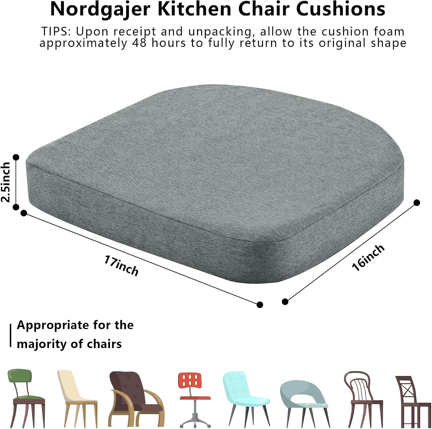 Detalle de Nordjager Dining Chair Cushions, 2.5-Inch
