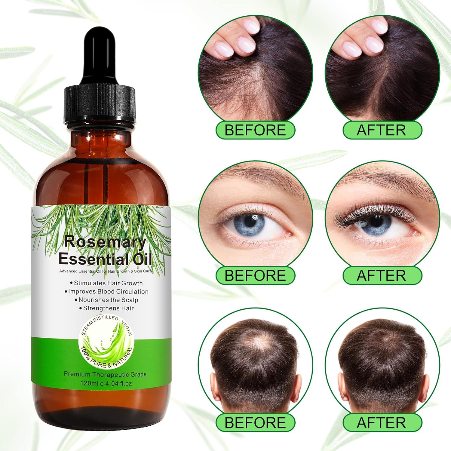 Detalle de Huile essentielle de Romarin – croissance des cheveux et soins de la peau, 120 ml, 100% pure et naturelle